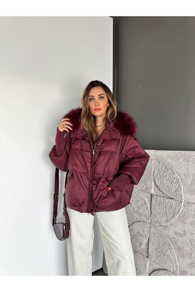 Zerrincan Giyim Palton gonflabil premium cu mâneci din tricot burgundy