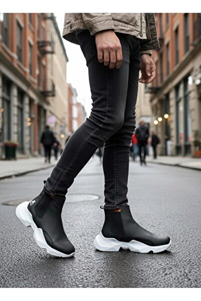 BPM Ba0444 Laceless Comfortable High Sole Black Men's Sports Half Ankle Boots