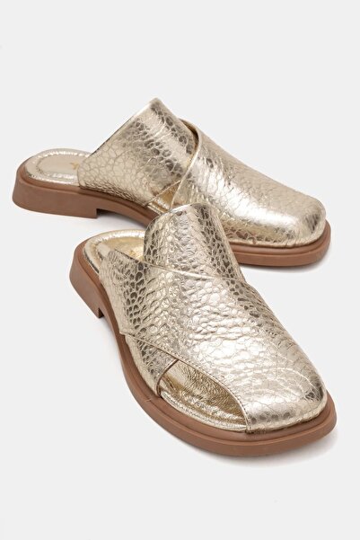Zeynep Sıradağlı Papuci Spencer din piele naturală pentru femei, aurii