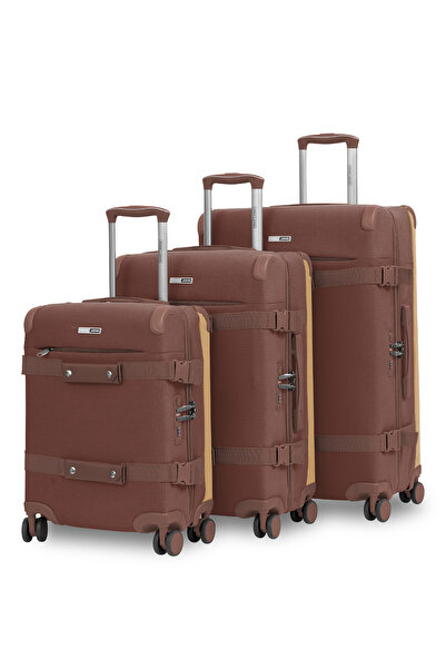 PARAJOHN Retro grey 3-piece luggage set with 20/24/28 inch cases, hard shell and smooth 360° spinner wheels.