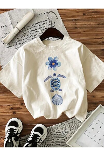 Oceanwear Γυναικείο λευκό μπλουζάκι με στάμπα με θέμα τη θάλασσα, με κοντό μα...