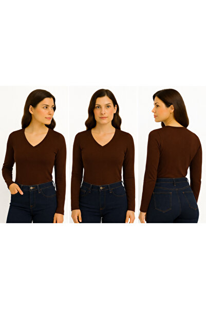 ingegno body uzun kol V yaka viskon örme kumaş kadın body