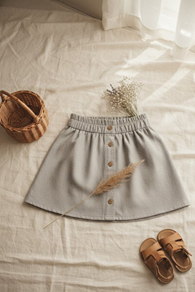 BABYİLAY تنورة رمادية مزينة بأزرار للفتيات