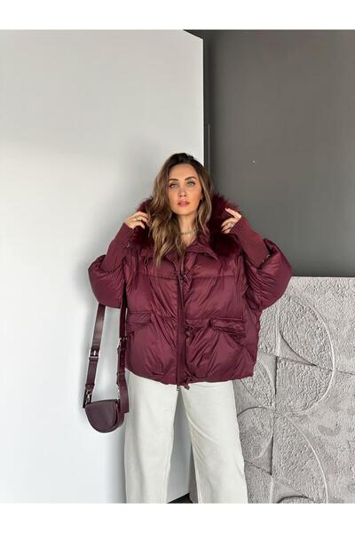 Zerrincan Giyim Burgundy Knitwear Sleeved Premium Puffer Jacket