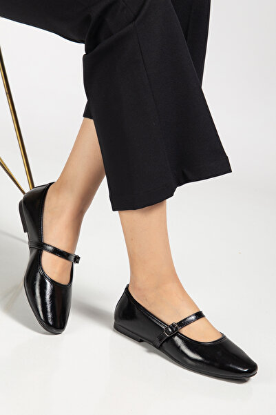 HCO Balerini de damă cu vârf pătrat, talpă plată, cu cataramă