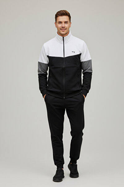 REMSA طقم رياضي رجالي من القطن بسحاب 8023 أسود