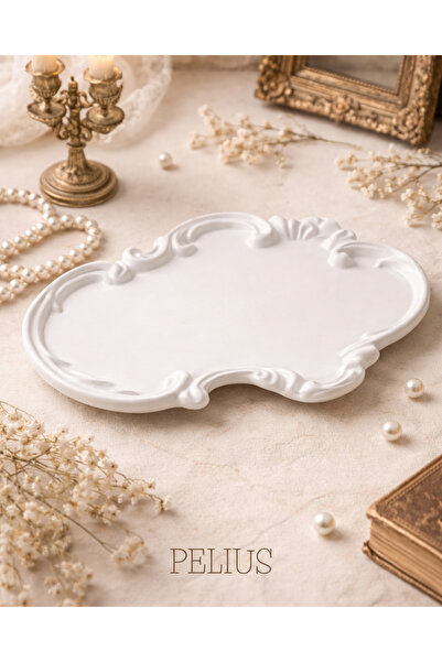 PELIUS Vintage Baroque Style Decorative Stone Powder Plate, Cup Presentation Plate, Home Decor