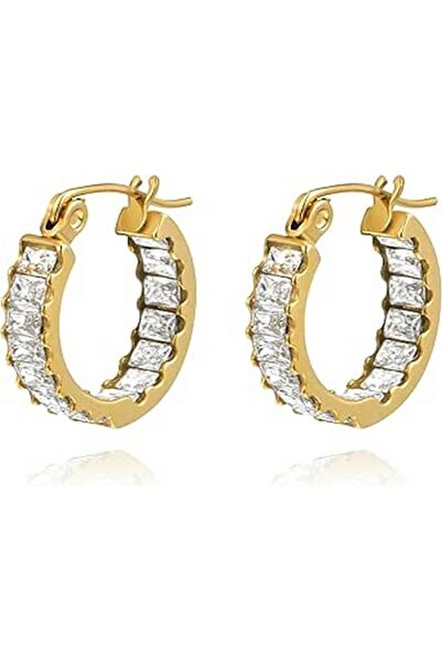 OEM YeGieonr round earrings with stainless steel and zircon stones, gold, model 10,
