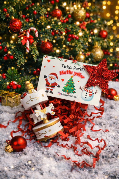 Toka Perisi Yılbaşı Ahşap Atlı Karınca(8cm) Yıldız Toka Hediyelik Kutu