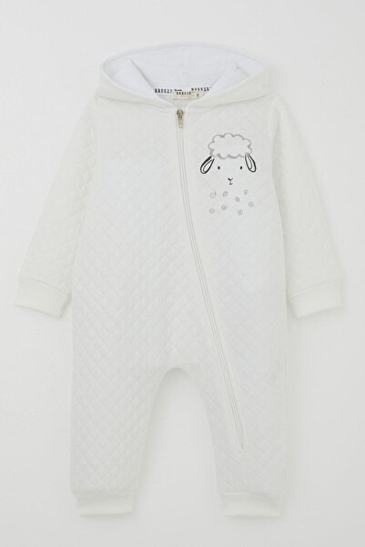 Breeze Baby Boy Jumpsuit Quilted Patterned Cute Lamb Printed Hooded 4 Months-1.5 Years, Ecru