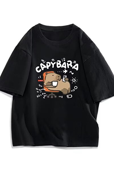 LELVANİ تي شيرت بنمط مكتوب عليه الرسوم المتحركة مطبوع كابي بارا