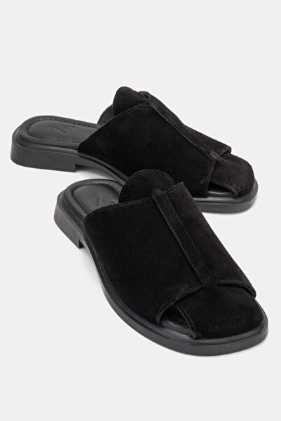 Zeynep Sıradağlı Γυναικείες παντόφλες Simon από γνήσιο δέρμα, μαύρο σουέντ