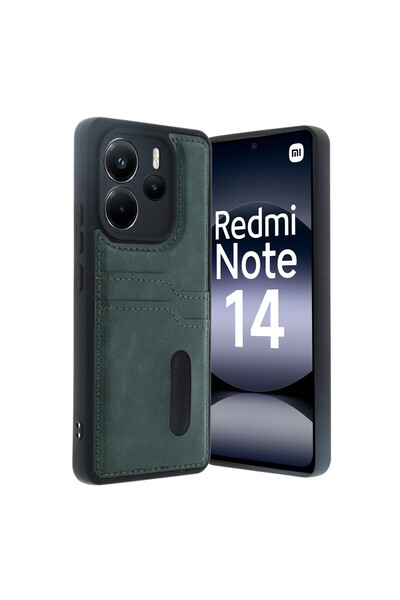AKSEFİZZ Xiaomi Redmi Note 14 4G Uyumlu Kılıf Deri Tasarımlı Çift Kartlıklı K...