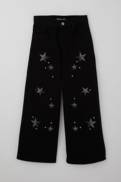 Breeze Pantaloni din denim pentru fete cu accesorii Stone Star 5-9 ani, negru