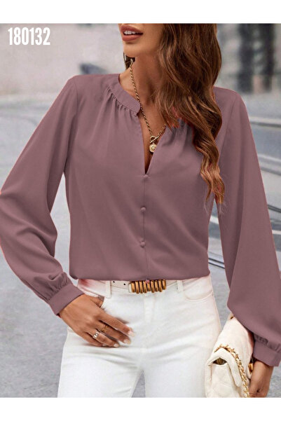 Modayakamoz Bluză cu mânecă lungă pentru femei, sezon nou crep cu nasturi în ...