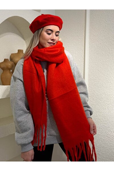 gingillo aksesuar Kırmızı Renk Püsküllü Yünlü Şal