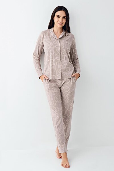 Pierre Cardin Women's Modal Pajama Set, 50% Cotton 50% Modal, Pants and Shirt Are Printed with Buttons and Pockets