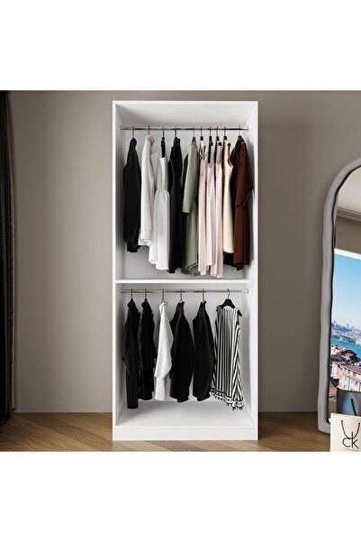 Bimossa KA7040 GOSS 90 cm Kapaksız Boy Askılı Gardırop Raflı, Beyaz Modern Ta...