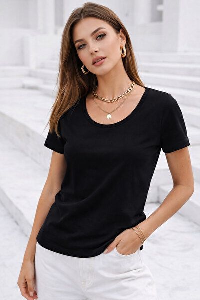 Rich Γυναικείο μπλουζάκι με κοντό μανίκι με λαιμόκοψη σε μαύρο χρώμα