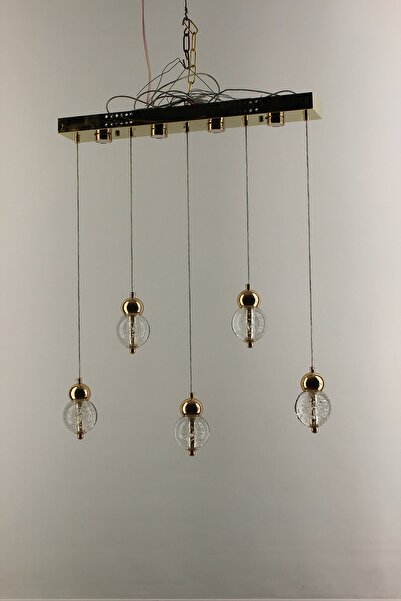 GN GEN AYDINLATMA Lüks Gold Detaylı Kristal Balon Formlu 5’li Sıralı Serisi 4...