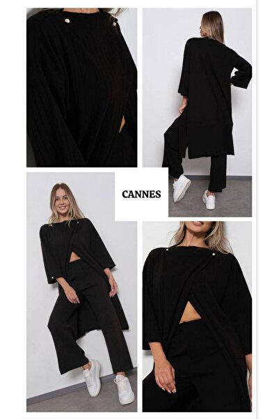 Cannes Siyah Rengi Pantolon ve Hırkalı 3'lü Takım