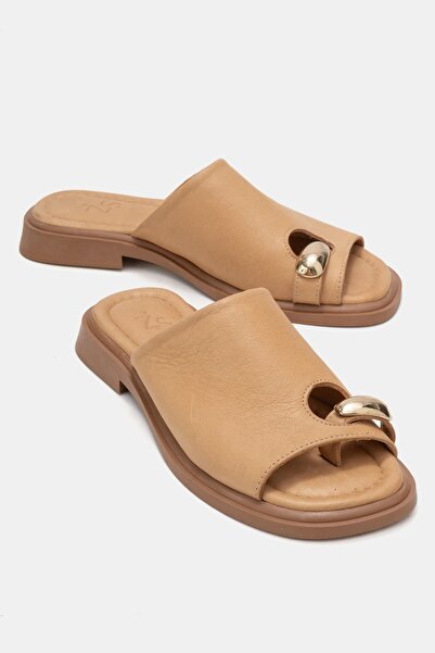 Zeynep Sıradağlı Sean Women's Genuine Leather Slippers Caramel