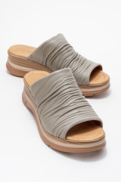 Zeynep Sıradağlı Silas Coated Genuine Leather Slippers Gray