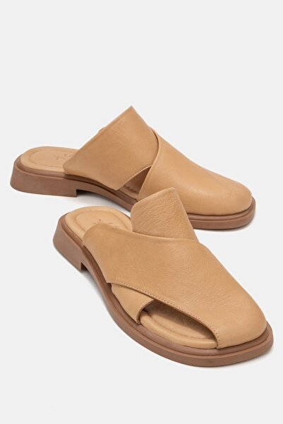 Zeynep Sıradağlı Spencer Women's Genuine Leather Slippers Caramel