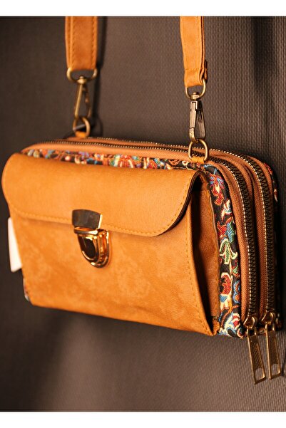 PUJİVA Etnik Tarz Kilim Desenli, Çok Cebli, Fermuarlı, Askılı, Renkli, Kartlık, Telefonluk Cüzdan