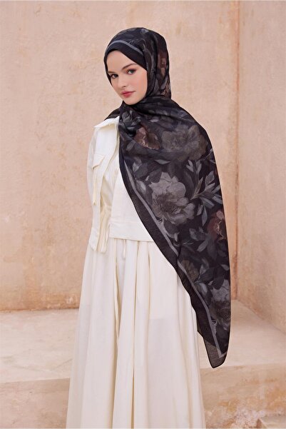 Belli FRESH ÇİÇEK DESEN SİYAH SANDA ŞAL 1362