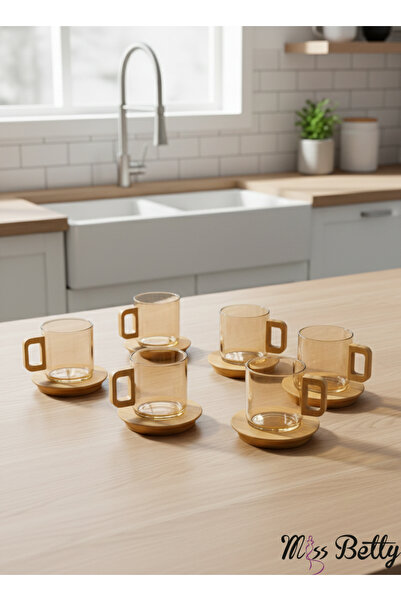 Miss Betty 6'lı Bambu Tabaklı Çay Seti
