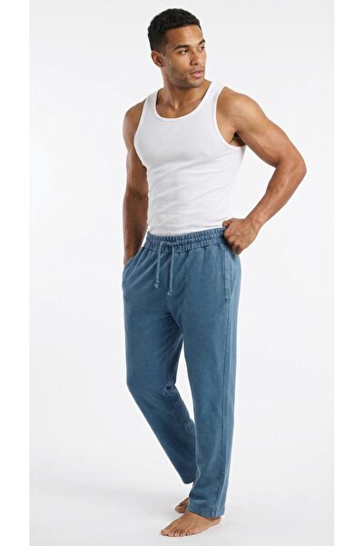 KLY Erkek %100 Pamuk Eşofman Altı Tek Alt Rahat Kesim İndigo Renk C7T3N01