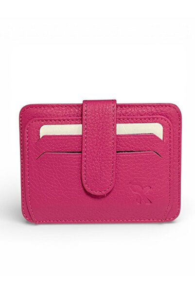 Gesa 100% Genuine Leather Top Snap Fastener Horizontal Model Pink Card Holder & Wallet