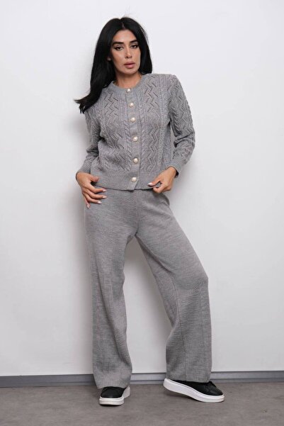 Cannes Gray Color Pants with Top and Bottom 2-Piece Set