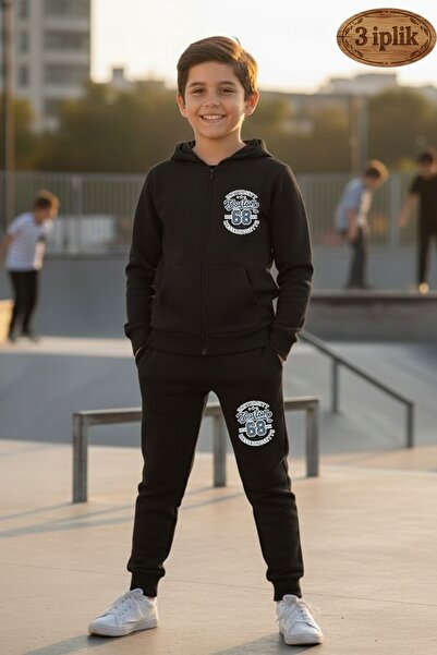 armicem Set de trening pentru băieți Boston cu imprimeu cu glugă 3 Thread Ş c...