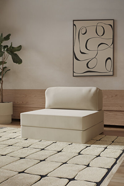 Modalife Legoom Yatak Olabilen Tekli Krem Berjer , Geniş Oturumlu, Yumuşak Do...