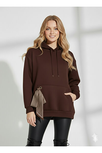 ribana سترة نسائية بغطاء رأس ذات ملمس ناعم وتفاصيل جيب وشال وأكمام طويلة