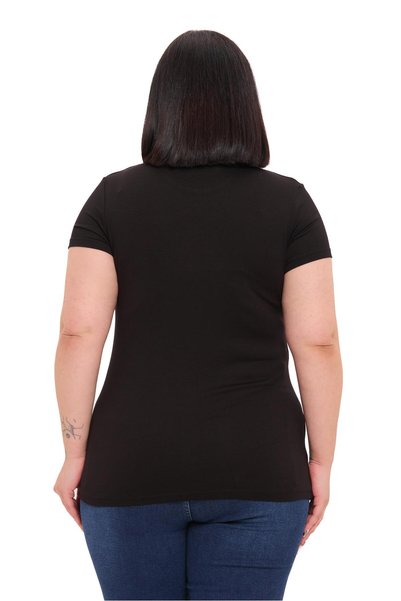 DISENTIS MODEST Büyük Beden Bisiklet Yaka Kısa Kollu Viskon Siyah Body