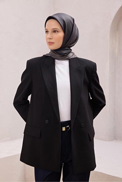 Belli Eșarfă de mătase cu model degrade 4224D (Twill) Negru Gri - 80