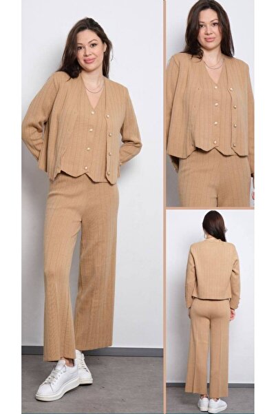 Cannes طقم من 3 قطع مع بنطلون وكارديجان باللون البيج