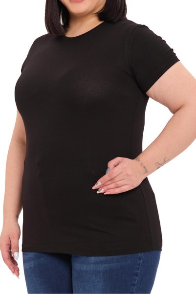 DISENTIS MODEST Büyük Beden Bisiklet Yaka Kısa Kollu Viskon Siyah Body