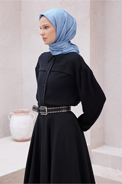 Belli Eșarfă de mătase cu model geometric 4215D (Twill) Indigo - 08