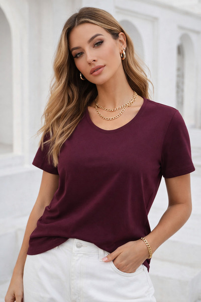 Rich Γυναικείο μπλουζάκι με κοντό μανίκι με λαιμόκοψη σε μπορντό χρώμα