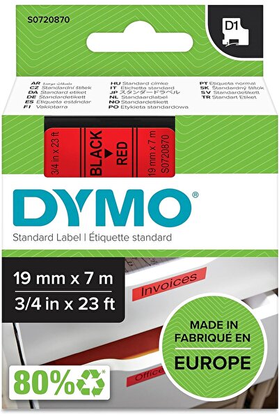Dymo D1 Standard Label Tape 19mm x 7m - Black on Red