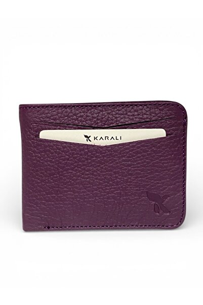 Gesa 100% Genuine Leather Magnetic Horizontal Model Design Purple Card Holder & Wallet
