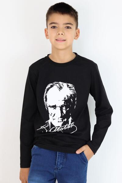 ALG Tricou cu mânecă lungă pentru băieți, cu portret și semnătură Atatürk, 2-...