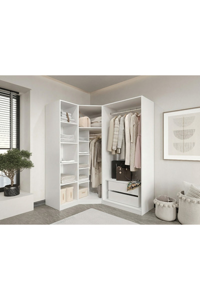 CANBAZ FURNİTURE Esla modüllü 4 cam kapaklı köşe %100 MDF (KURULUM DAHİL)