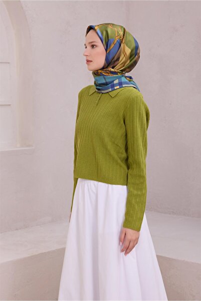 Belli Eșarfă de mătase cu model în carouri 4206D (Twill) ALBASTRU VERDE - 52