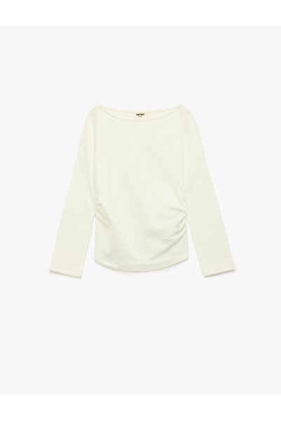 Koton Tricou cu mânecă lungă din bumbac, cu gât în formă de barcă, cu șnur