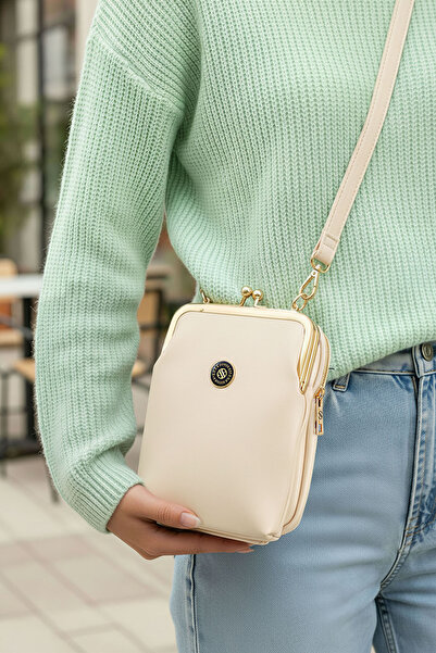 Lifonbag Women's Scholarship Gold Accessory Crossbody Bag with Faux Leather Phone Compartment Shoulder and Crossbody Bag (20X14 cm)